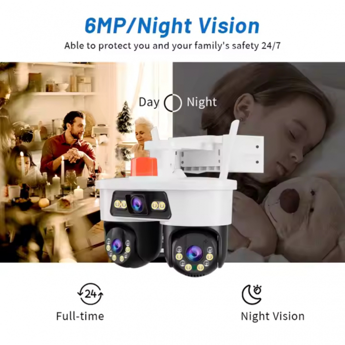 Cameră Supraveghere WiFi Jortan 9MP, 3 Lentile, Dual Head, PTZ 355°, Night Vision Color, IP66, Audio Bidirecțional, Yoosee App [4]
