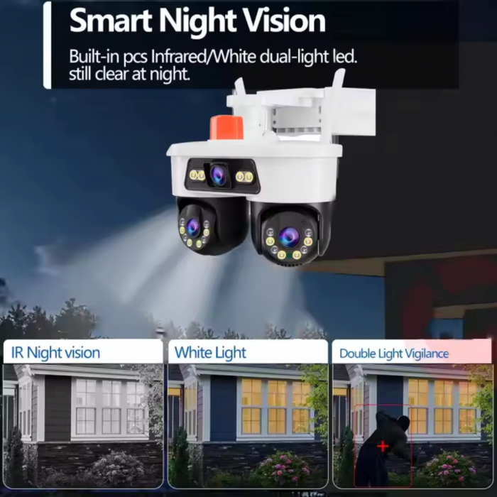 Cameră Supraveghere WiFi Jortan 9MP, 3 Lentile, Dual Head, PTZ 355°, Night Vision Color, IP66, Audio Bidirecțional, Yoosee App [6]