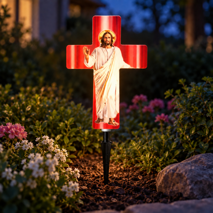 ✝️ Cruce Solara Decorativa LED – Lumina Calda pentru Comemorare si Liniste [3]