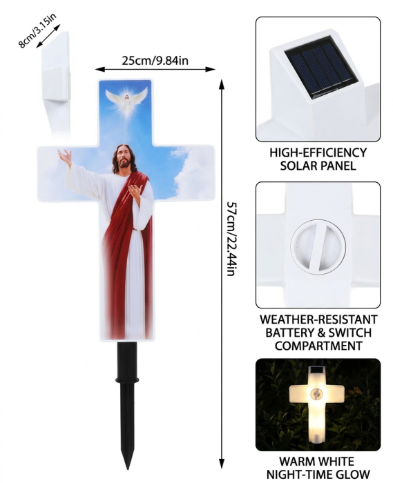 ✝️ Cruce Solara Decorativa LED – Lumina Calda pentru Comemorare si Liniste [7]
