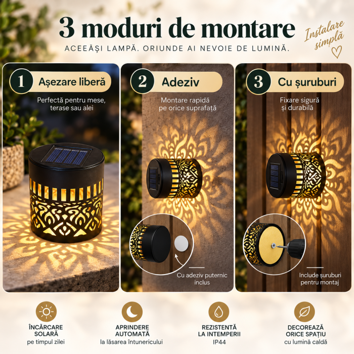 Lămpi solare decorative de perete cu proiecție Mandala, alb cald sau multicolor, IP65 – Set 2, 4 sau 8 bucăți [6]