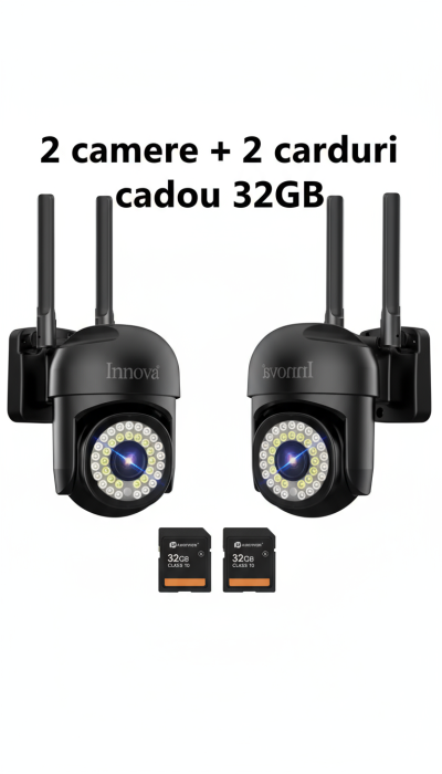 Pachet 2 x Cameră de Supraveghere Smart WIFI, 36 LED-uri, HD, IP66 + 2 Carduri Incluse [10]