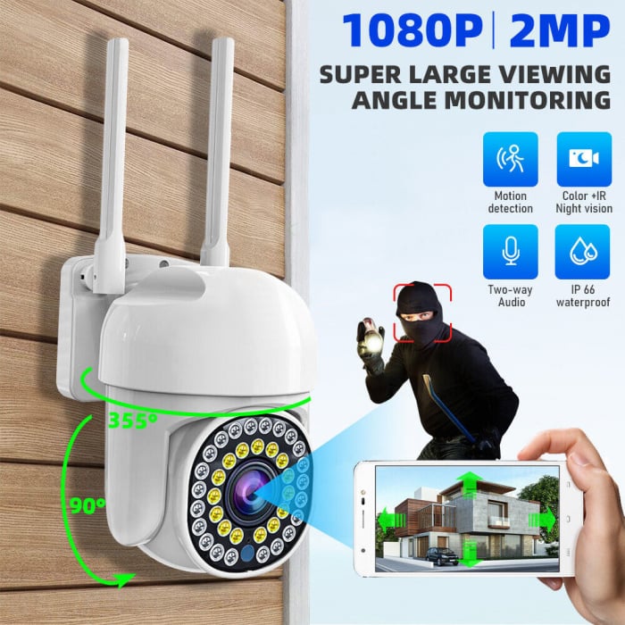 Pachet 3 x Cameră de Supraveghere Smart WIFI, 36 LED-uri, HD, Viziune Nocturnă cu Infraroșu și Protecție IP66, Transmisie Live pe Telefon [10]