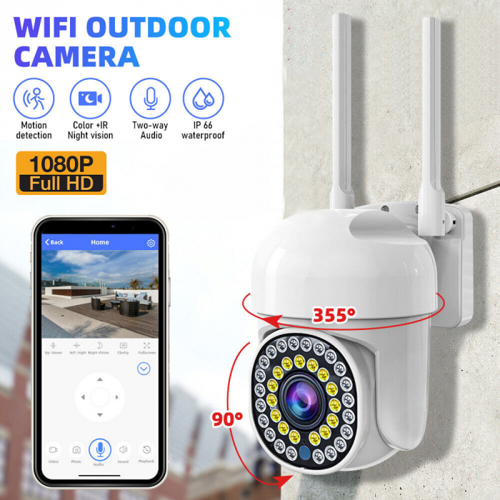 Pachet 4 x Cameră de Supraveghere Smart WIFI, 36 LED-uri, HD, Viziune Nocturnă cu Infraroșu și Protecție IP66, Transmisie Live pe Telefon + 4 carduri 32gb incluse [2]