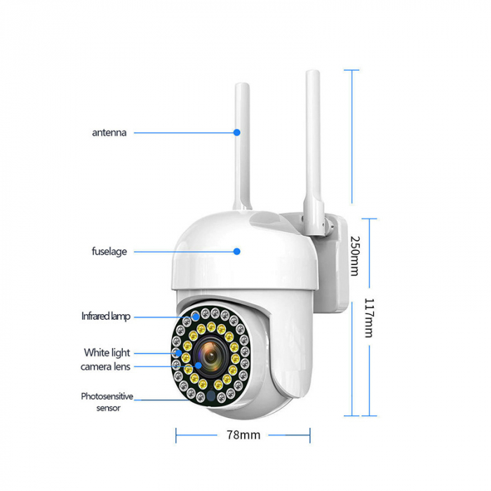 Pachet 4 x Cameră de Supraveghere Smart WIFI, 36 LED-uri, HD, Viziune Nocturnă cu Infraroșu și Protecție IP66, Transmisie Live pe Telefon [5]