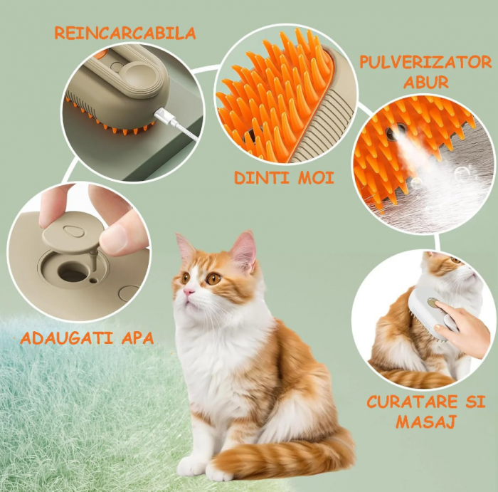 Perie cu Abur pentru Animale de Companie, Indeparteaza Parul, Curatare,Maseaza , Maner Rotativ 360 [4]