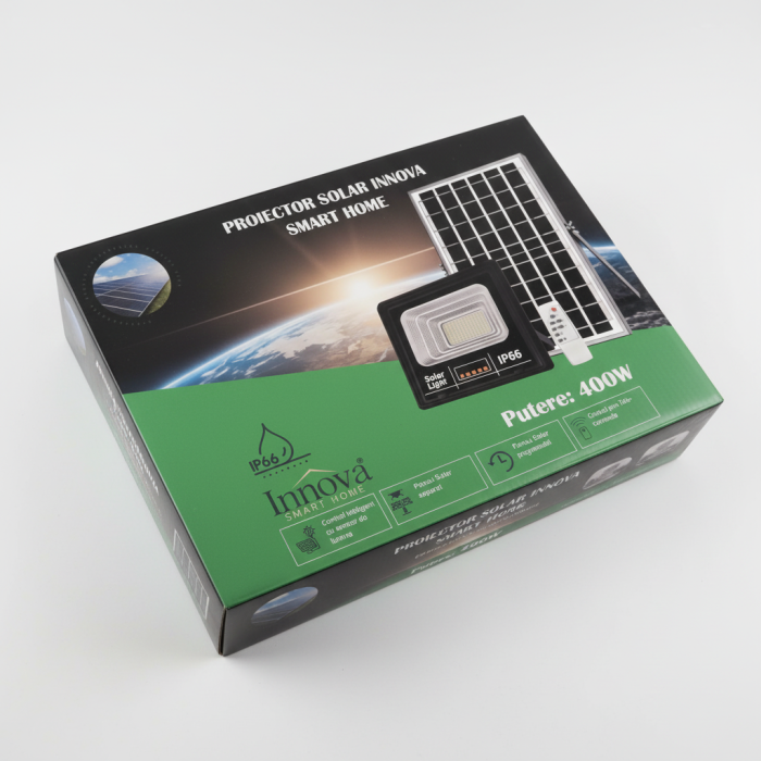Proiector LED INNOVA 400W Cu Panou Solar si telecomanda, IP66 + Cadou Surpriza [2]