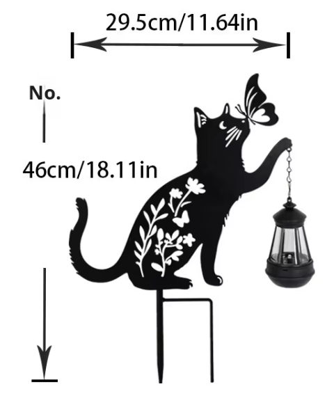 Set 2 Decoratiuni Solare de Gradina, Model Pisica Neagra cu Felinar LED si Fluture, din Metal [4]