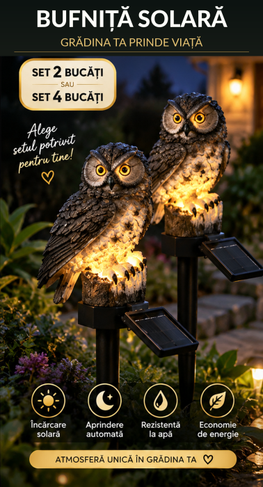 Set 2 Lămpi Solare Bufniță Albă pentru Grădină, Lumină Caldă, Țăruș 45 cm [14]