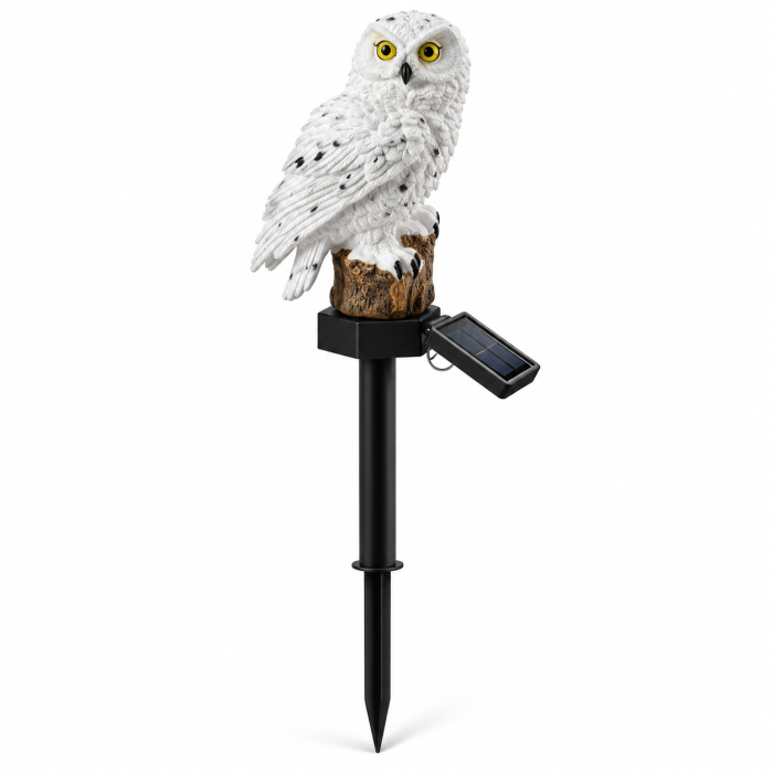 Set 2 Lămpi Solare Bufniță Albă pentru Grădină, Lumină Caldă, Țăruș 45 cm [3]