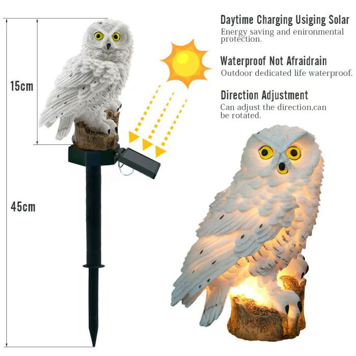 Set 2 Lămpi Solare Bufniță Albă pentru Grădină, Lumină Caldă, Țăruș 45 cm [6]
