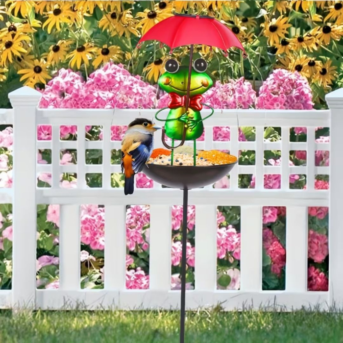 Set 2 Lămpi Solare Decorative cu Hrănitoare pentru Păsări, Model Albinuță sau Broscuță, pentru Grădină [4]