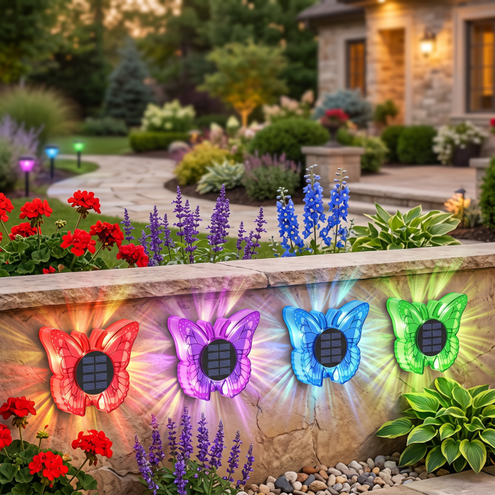 Set 2 Lămpi Solare LED Fluture RGB, Montaj pe Perete sau în Sol, IP65, 5W, 37 cm, 4 Culori [3]