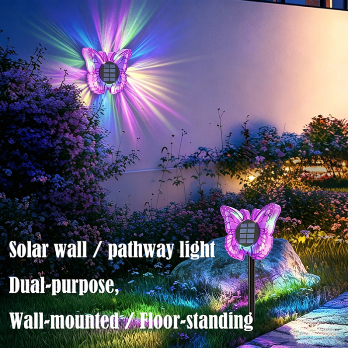 Set 2 Lămpi Solare LED Fluture RGB, Montaj pe Perete sau în Sol, IP65, 5W, 37 cm, 4 Culori [11]