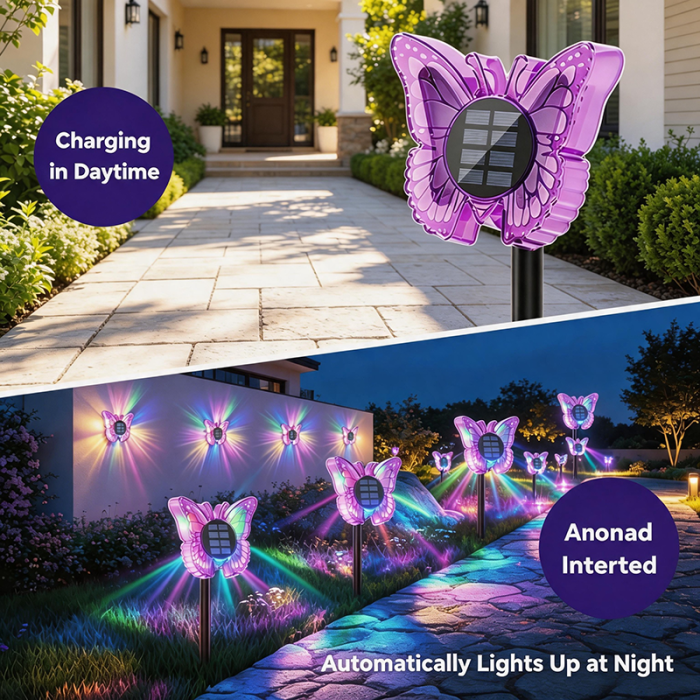 Set 2 Lămpi Solare LED Fluture RGB, Montaj pe Perete sau în Sol, IP65, 5W, 37 cm, 4 Culori [7]