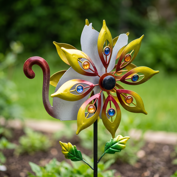 Set 2 Moristi de Vant Decorative pentru Gradina cu Pisicuta, Metalice, 119 cm, Ornament pentru Curte si Flori [6]