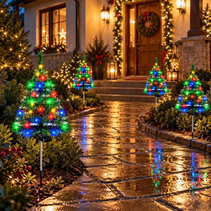 Set 2 x Brad Decorativ Solar cu Lumini LED Multicolore – Functionare Automata Zi/Noapte pentru Decor de Craciun Exterior - Copie [4]