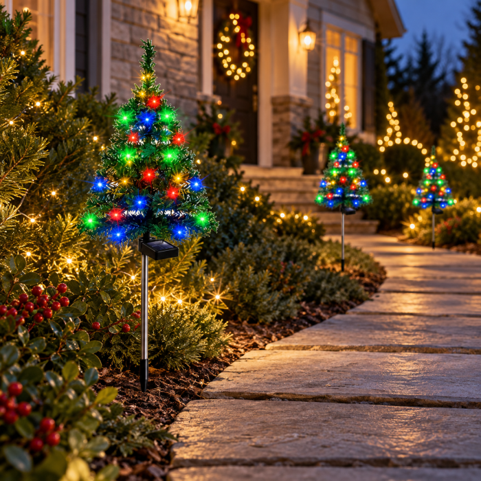 Set 2 x Brad Decorativ Solar cu Lumini LED Multicolore – Functionare Automata Zi/Noapte pentru Decor de Craciun Exterior - Copie [7]