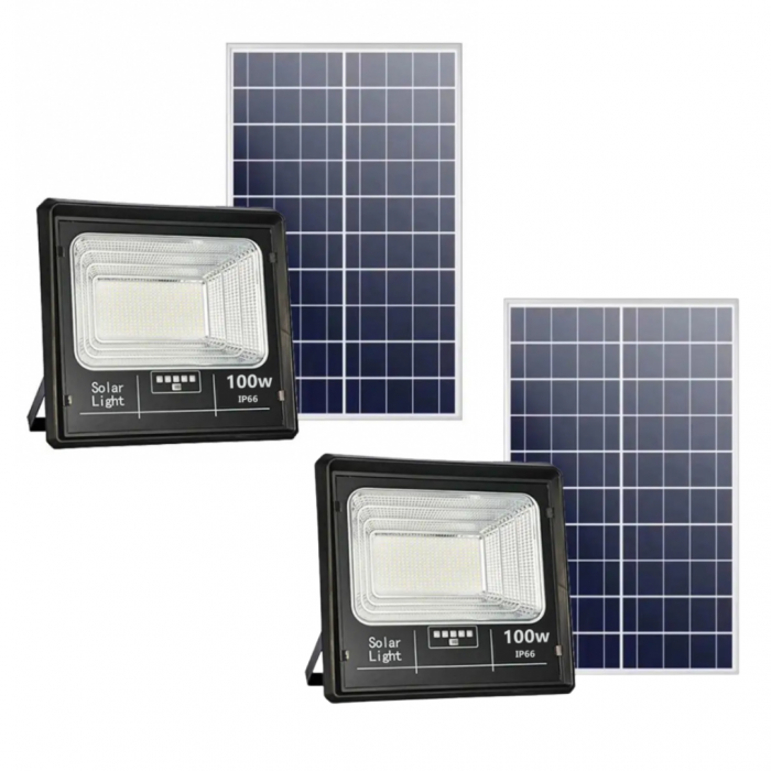 Set 2 x Proiector Solar Jortan 100W , IP66 , Indicator Baterie , 6500k + Cadou Surpriza [1]