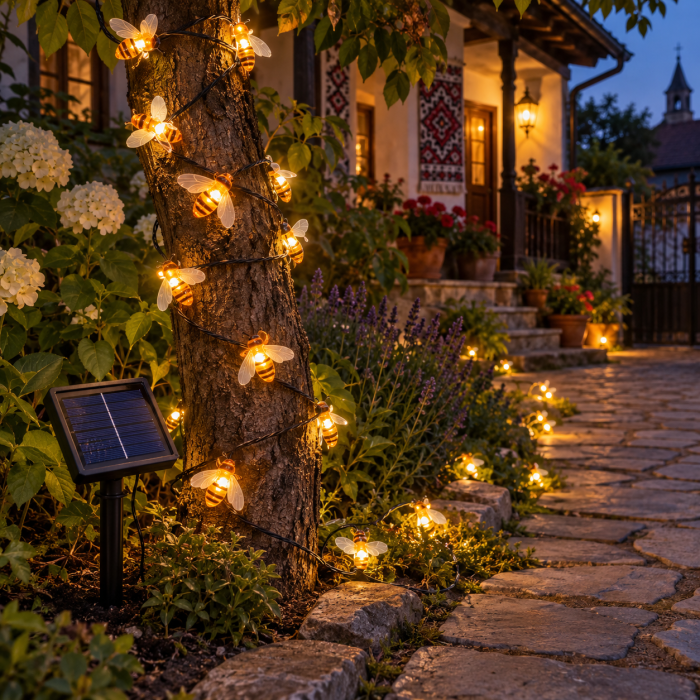 Set 2x Ghirlanda solara cu 30 albine LED, lumina calda ambientala si incarcare automata la soare – ideala pentru decor gradina sau terasa. [11]