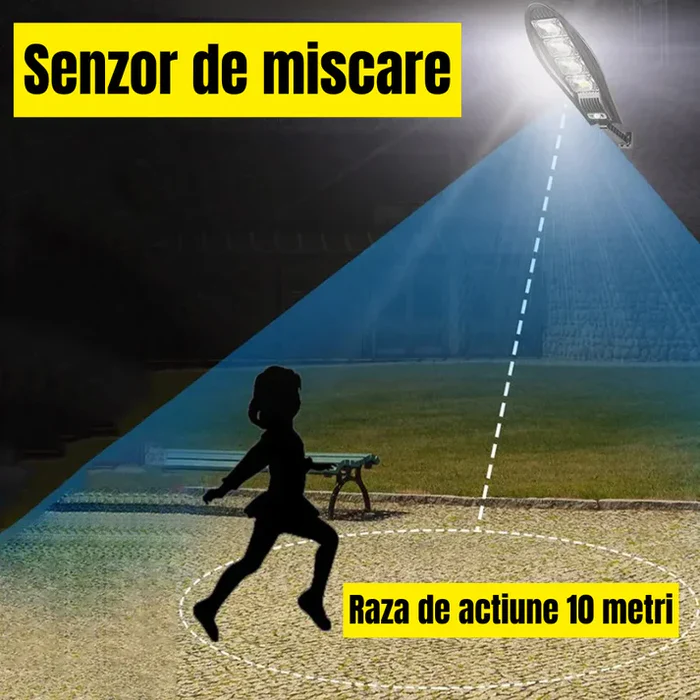 Lampa Stradală cu Încărcare Solară – LED Alb, Senzor Mișcare, IP66 [2]