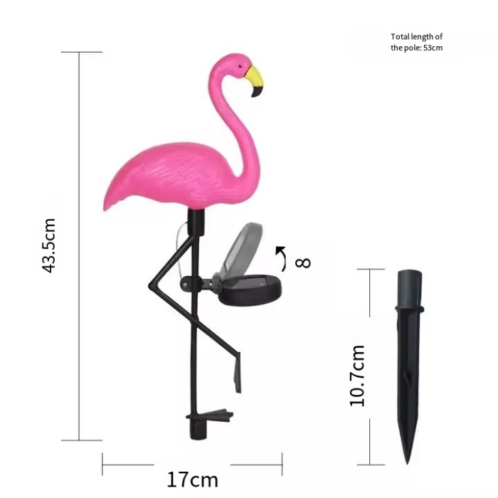 Set 3 Lămpi Solare LED Flamingo Roz cu Cioc Galben, Model Nou, 53 cm, Lumină Caldă, IP65, Decorațiuni pentru Grădină [5]