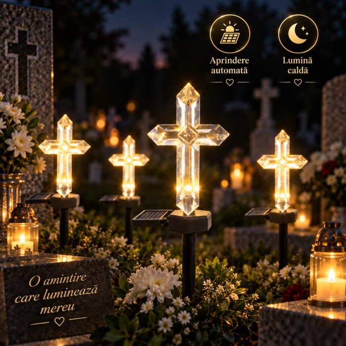 Set 4 Cruci Solare Decorative LED Alb Cald pentru Gradina si Cimitir – Iluminare Automata [8]