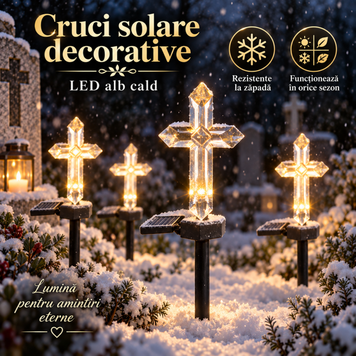 Set 4 Cruci Solare Decorative LED Alb Cald pentru Gradina si Cimitir – Iluminare Automata [5]