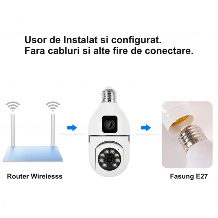 Set 4 x Jortan JTZ-9696PROB: Cameră Supraveghere Duală Tip Bec, HD, WiFi, Vedere 360° Full Color, Aplicație Icsee [6]