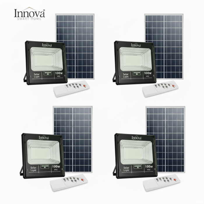 Set 4 x Proiector Solar Innova 100W , IP66 , Indicator Batarie , Telecomanda , 6500k , 3 Ani Garantie [1]