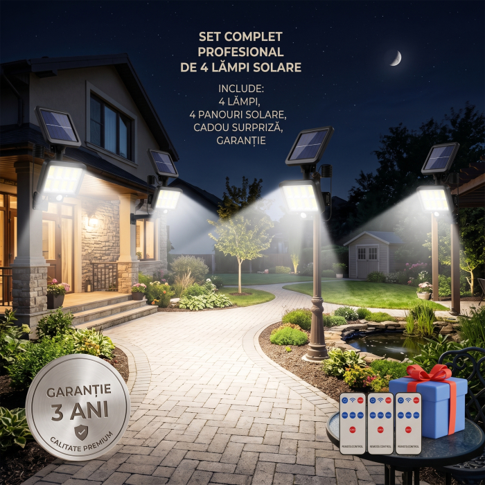 Set 4 Lămpi Solare Innova, 160 LED, Senzor, IP66 + Telecomandă [2]