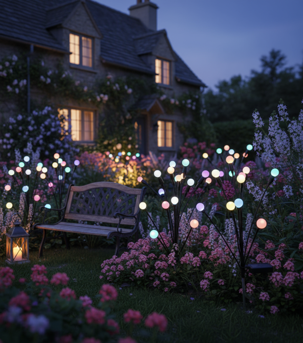 Set de 2 Lămpi Solare de Grădină cu Licurici Multicolor – Eleganță și Magie în Spațiul Exterior [3]
