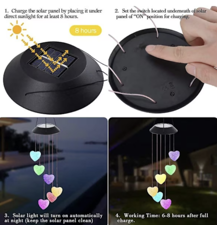 Clopotei de Vant Solari LED, Set 2 Bucati, 6 Figurine Luminoase, Inimi, Colibri sau Fluturi [3]