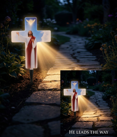 ✝️ Cruce Solara Decorativa LED – Lumina Calda pentru Comemorare si Liniste [3]