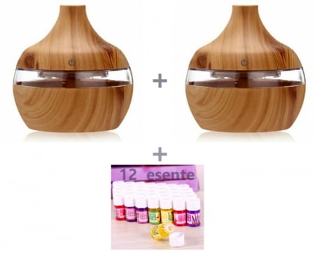 CASA SI GRADINA - Set 2x Difuzoare Aromaterapie cu 12 Esențe Cadou – Umidificator Ultrasonic USB