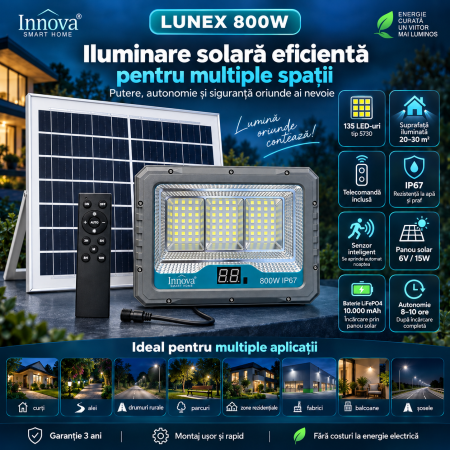 Kit proiector solar Innova Lunex 800W cu panou separat, telecomandă și cablu de conectare [4]