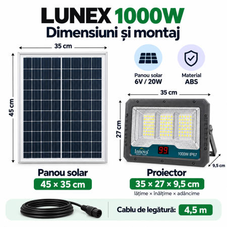 Kit proiector solar Innova Lunex 1000W cu panou separat, telecomandă, cablu și ambalaj [4]