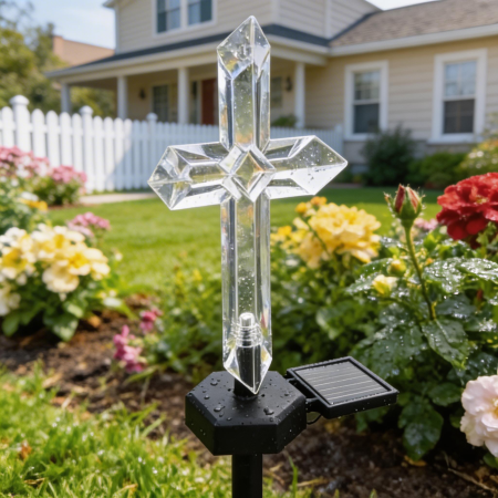 Set 4 Cruci Solare Decorative LED Alb Cald pentru Gradina si Cimitir – Iluminare Automata [3]