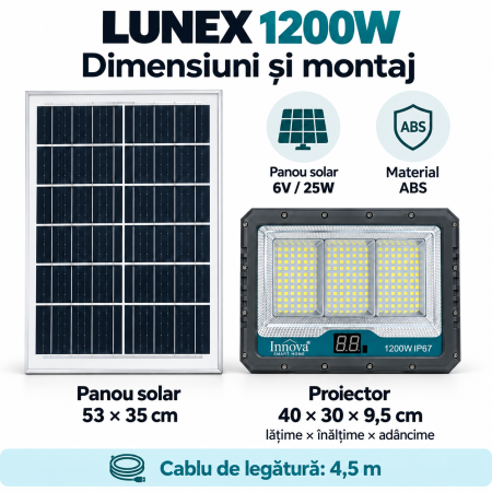 Kit proiector solar Innova Lunex 1200W cu panou separat, telecomandă și ambalaj [5]