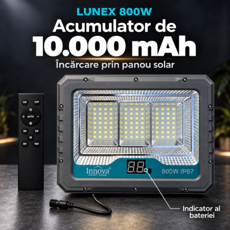 Kit proiector solar Innova Lunex 800W cu panou separat, telecomandă și cablu de conectare [2]