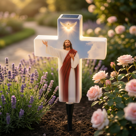 ✝️ Cruce Solara Decorativa LED – Lumina Calda pentru Comemorare si Liniste [4]