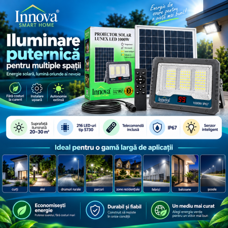 Kit proiector solar Innova Lunex 1000W cu panou separat, telecomandă, cablu și ambalaj [5]