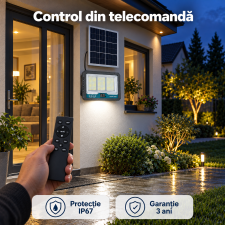 Kit proiector solar Innova Lunex 1200W cu panou separat, telecomandă și ambalaj [2]