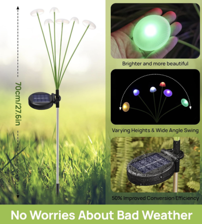 Set 2 Lampi Solare Decorative Jellyfish Multicolor, 6 LED-uri, Efect Meduza, Aprindere Automata [3]