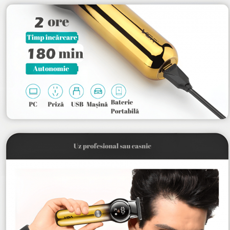 Aparat de Tuns Profesional VGR V-989 pentru Barba Contur & Corp Afisaj LED cu Acumulator Lame din Otel Inoxidabil [3]