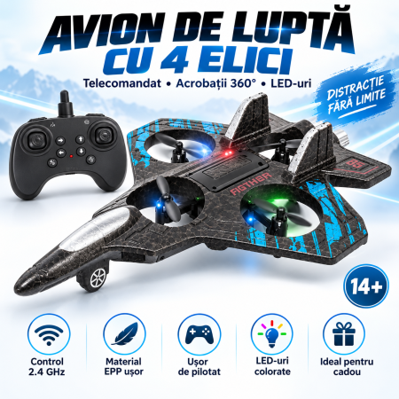 Pachete Promotionale - Avion De Lupta si Telecomanda cu 4 elice,  pentru copii