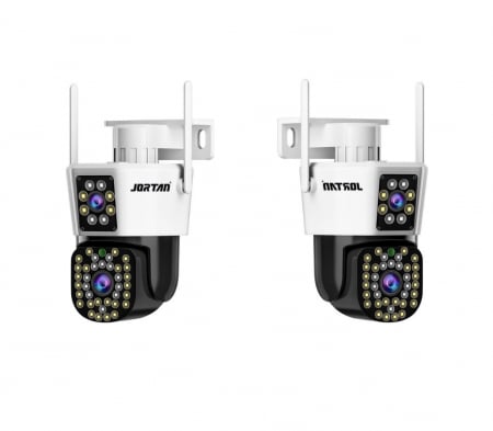 Camere IP WIFI Exterior - Set 2 x Camera de Supraveghere Duală Jortan 8293, 6MP, WiFi sau Cablu, Ip66 , 44Led + cadou card 32gb