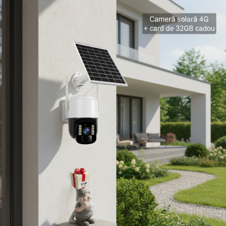 Cameră Supraveghere Solară+Card 32GB, 4G TS1, 3MP, PTZ 355°, Night Vision Color, Audio Bidirecțional, Alarmă, O-Kam Pro [1]