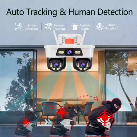 Cameră Supraveghere WiFi Jortan 9MP, 3 Lentile, Dual Head, PTZ 355°, Night Vision Color, IP66, Audio Bidirecțional, Yoosee App [4]