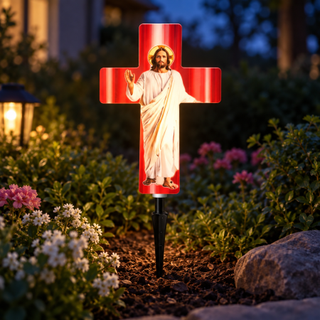 LAMPI SOLARE - ✝️ Cruce Solara Decorativa LED – Lumina Calda pentru Comemorare si Liniste